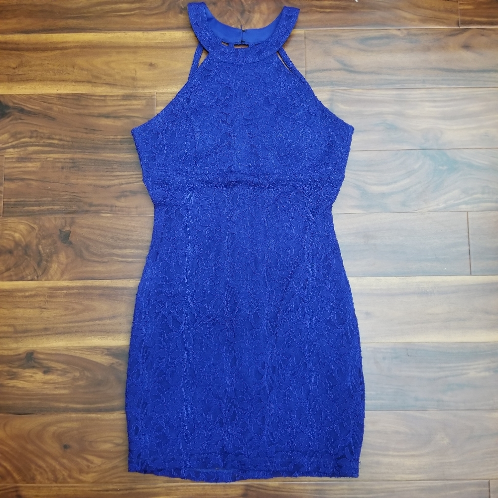JUMP Apparel Juniors Royal Blue Halter Neck Sheath Formal Dress Sz 11/12
